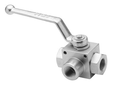 High Pressure 3-way Ball Valve, SAE-12 Female Ports - DE3L-12-SAE